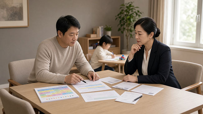 家長與律師討論子女監護權及孩子生活照顧安排